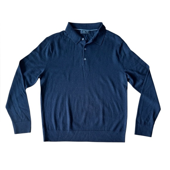 Banana Republic Mens Medium Black Merino Wool Sweater Long Sleeve Collared - Picture 1 of 5